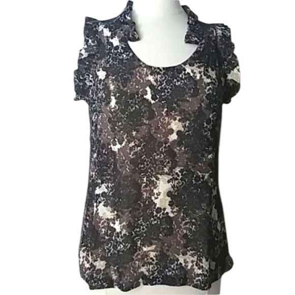 Converse Blouse Sheer Camouflage Floral Tree Shadows All Over Print Y2K S - Picture 1 of 12